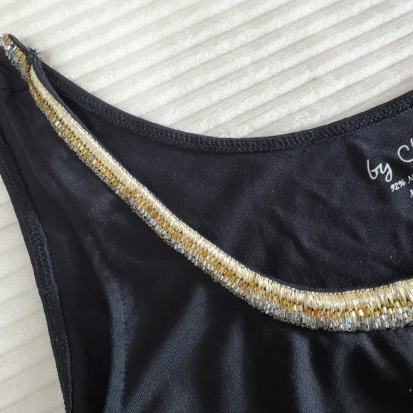 Chicos Black Nylon Bedazzled Neckline Tank Top, sz 2 (12/Medium) Sleeveless - Picture 4 of 9